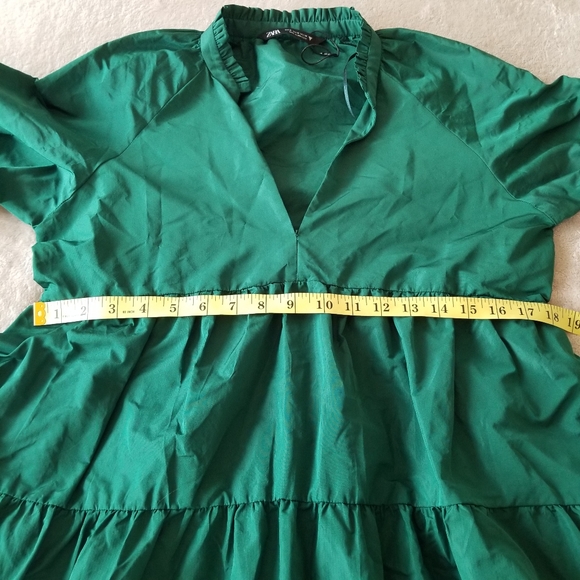 ZARA Green Voluminous Tiered Babydoll Taffetta Mini Dress - Picture 9 of 13